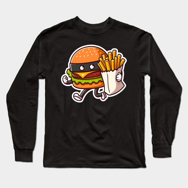 Hamburger Burglar and French Fries Long Sleeve T-Shirt by Plushism